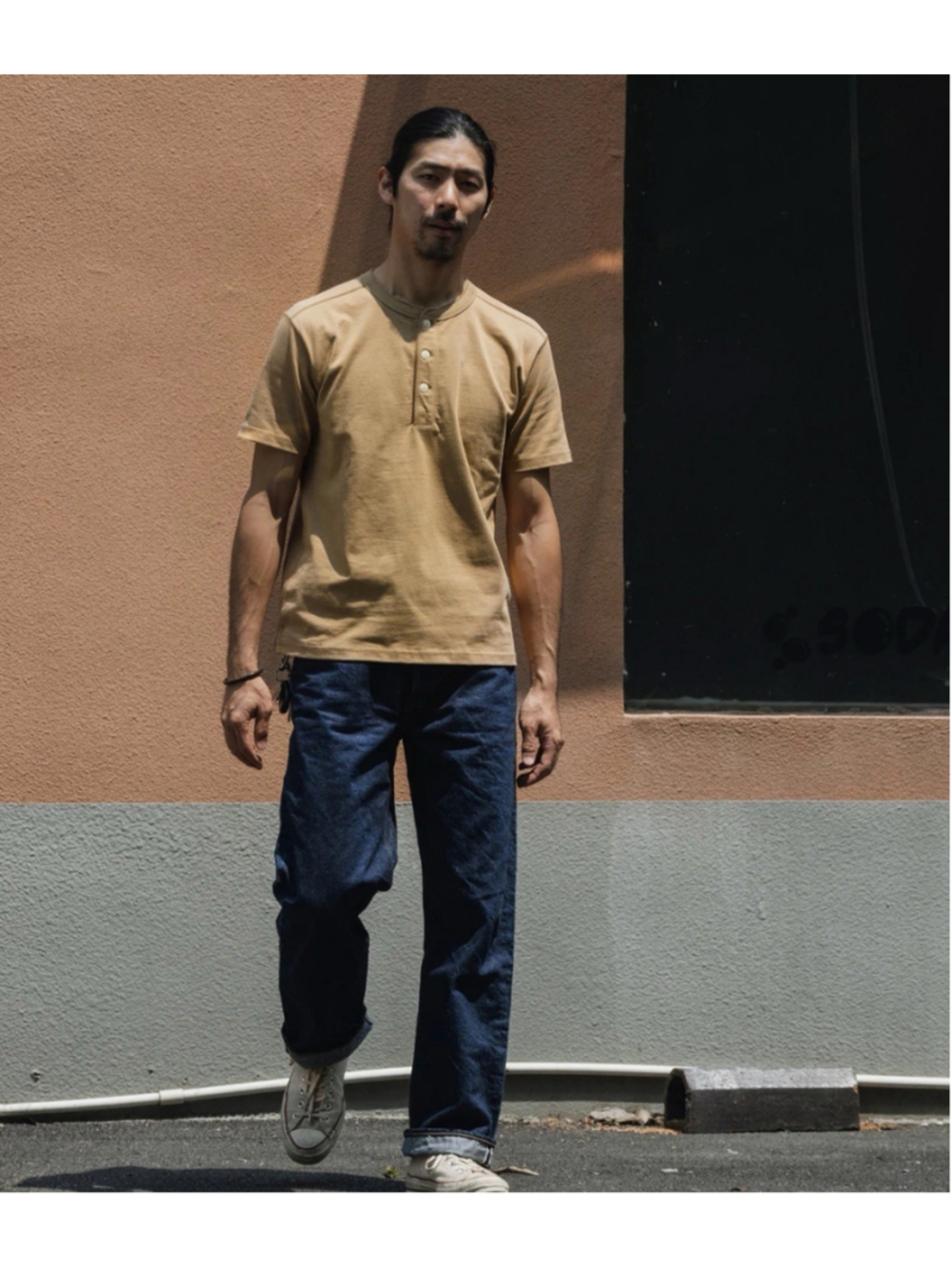 10.6 oz Cotton Short Sleeve Henley T-Shirt - Khaki Bronson Mfg. Co. Size M
